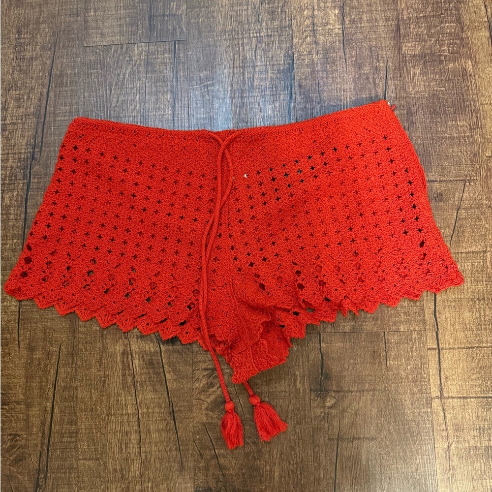 H&M Red Crochet Swim Coverup Shorts